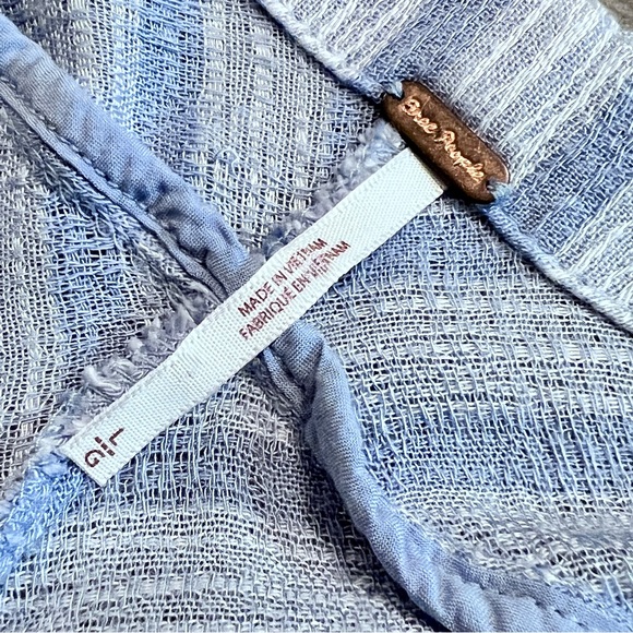 Free People Morning Solid Blue White Striped Long Sleeve Top Large Dolman Sleeve - Picture 13 of 16